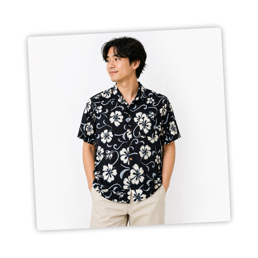 Mens Hawaiian Shirt XL Ocean Pacific Floral Button Up Cotton Navy